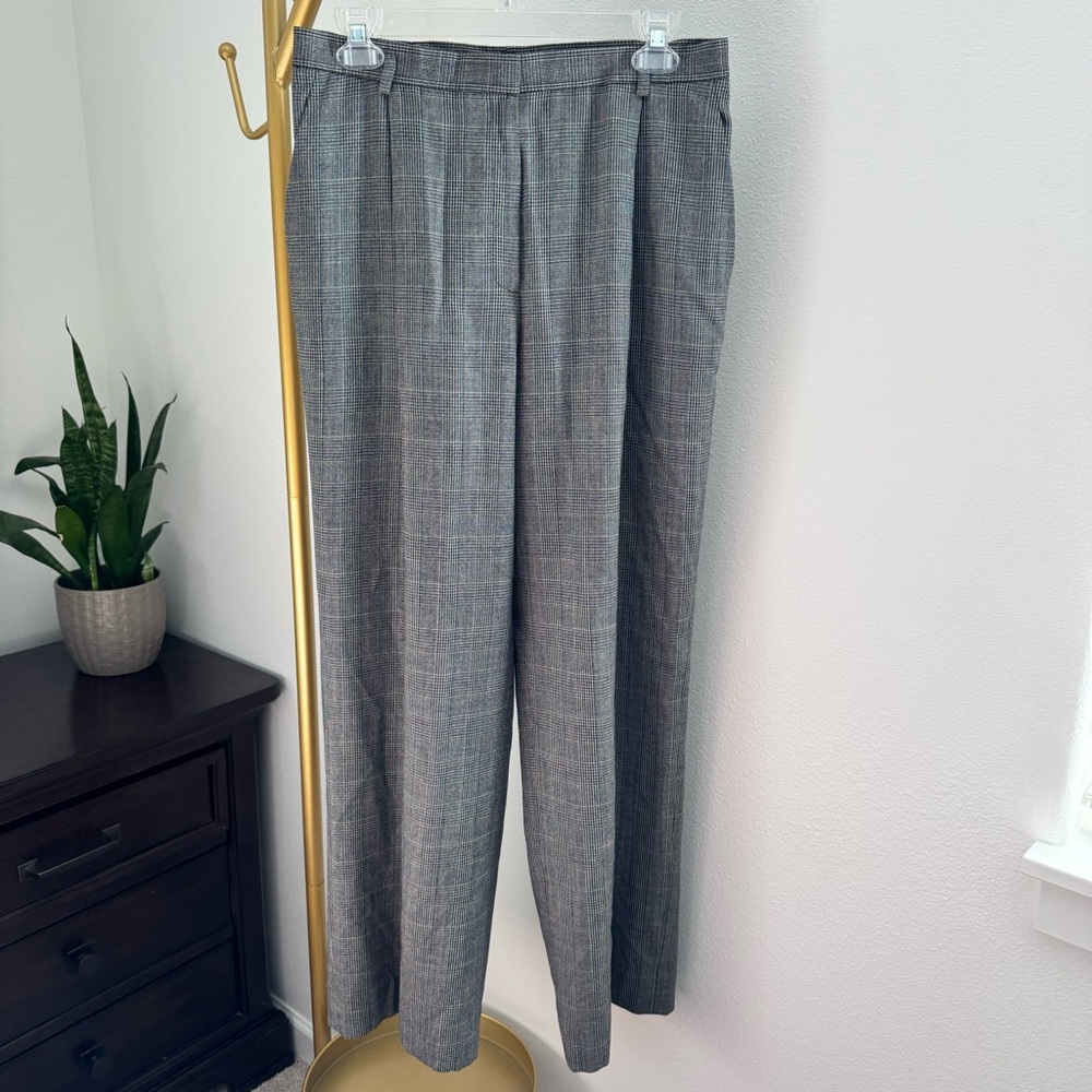 Jones New York Pleated Wide Leg Houndstooth Plaid Slacks - Stretch Wool - Size 8
